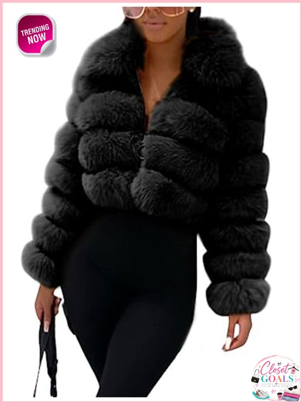 Fluffy Faux Fur Cropped Puffer Jacket Zip Up Winter Warm Fuzzy Coat